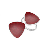 Elegant Sterling Silver Triangle Shape Ring With Red Coral In Balinese Design